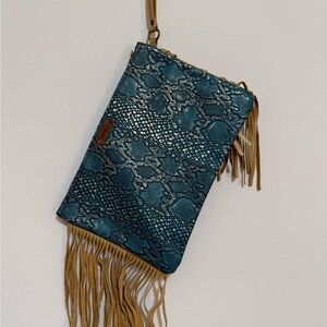 Chic Snake Print Fringe Bag